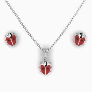 925 Sterling Silver Lady Bug Pendant & Earrings by Krysaliis
 Gift Boxed